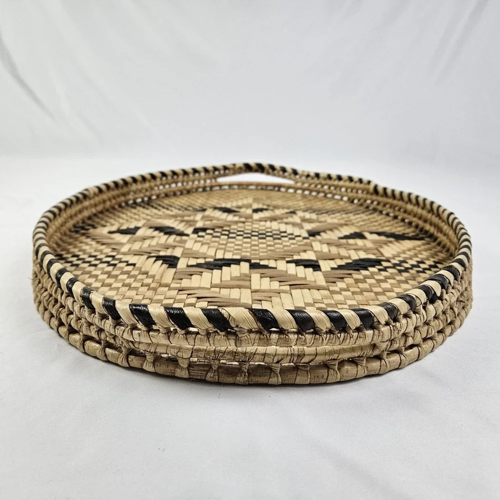 Vintage Baniwa Basket Serving Tray w/ Handles Geometric MCM Zimbabwe African